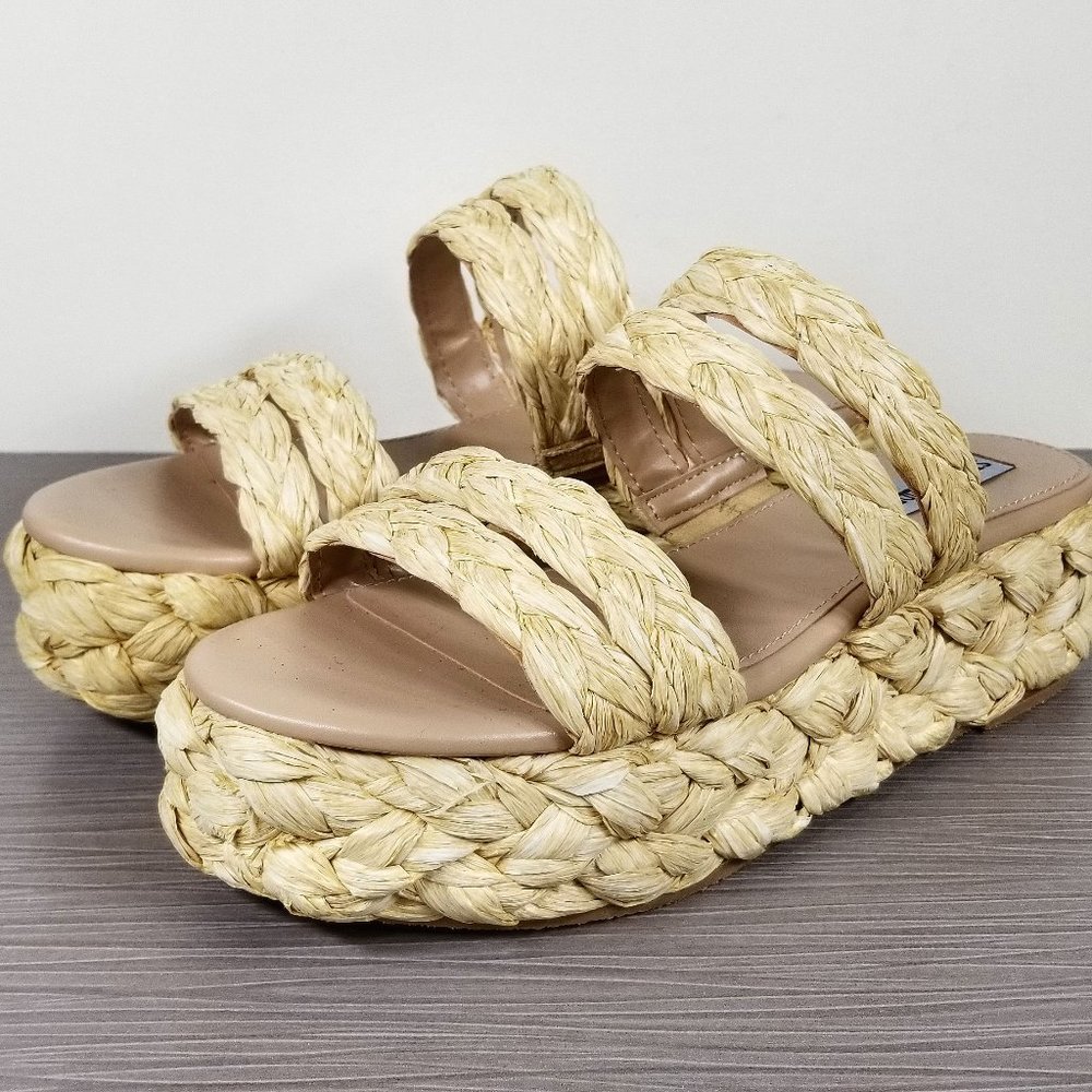 Steve Madden Cannes Platform Espadrille Slide Sandal, Natural, Womens Size 8.5